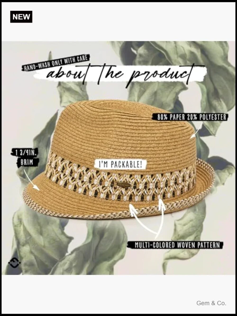 Short Brim Fedora Packable Sun Hat with UV Protection